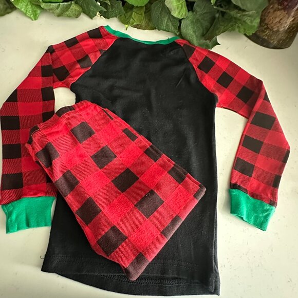 Kids Reindeer Christmas Pajamas Set Size 6 Little Pajamas Cotton Black & Red Pla - Picture 2 of 9